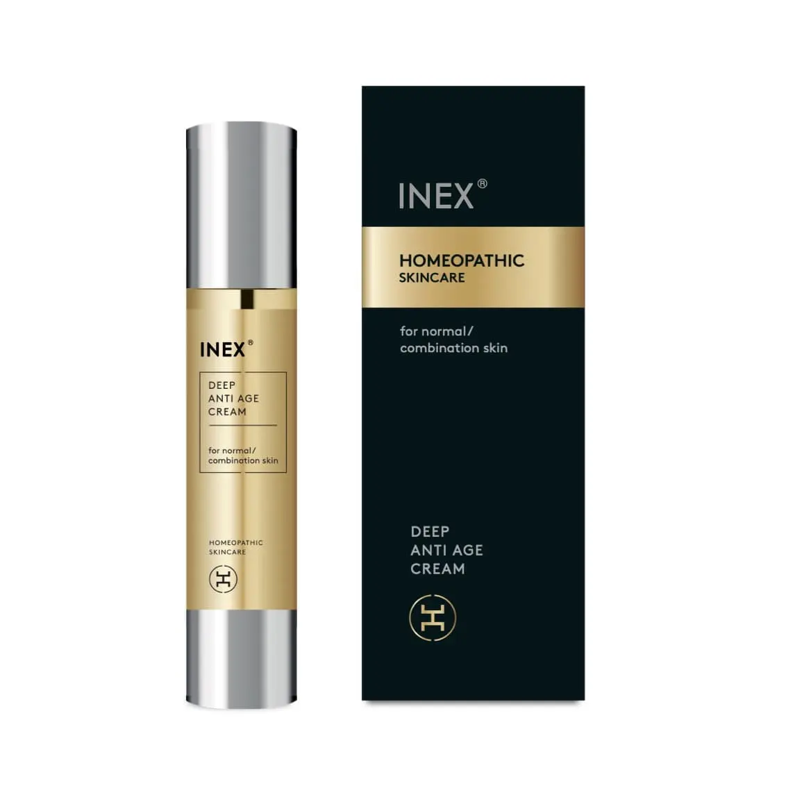 INEX Deep Anti Age Cream melnajā sērijas iepakojumā